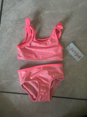 Cat & Jack Neon Pink Polka Dot Two-Piece Swim Set